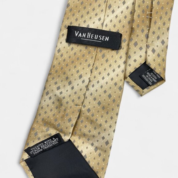 Van Heusen Silk Tie Geometric Tan Beige Formal Dress Diamonds - Picture 4 of 6